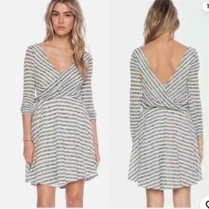 Free People Maverick Dress in Cream Combo deep v draped Mini Dress Size medium